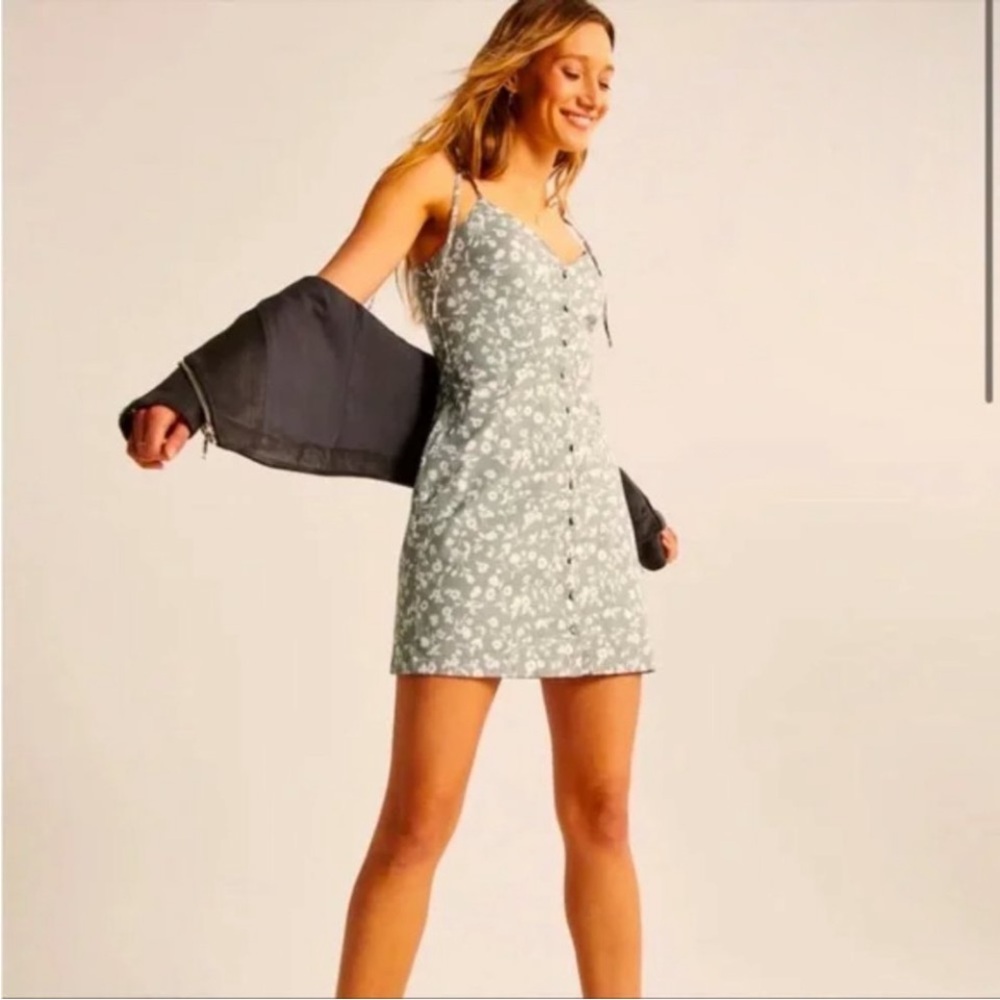 Abercrombie & Fitch Sage Green Floral Tie Strap Mini Dress Size M